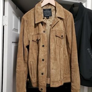 lucky brand suede leather trucker jacket men's